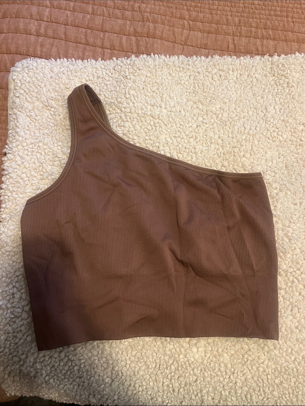Athleta One-Shoulder Ribbed Crop Top — Chocolate Brown